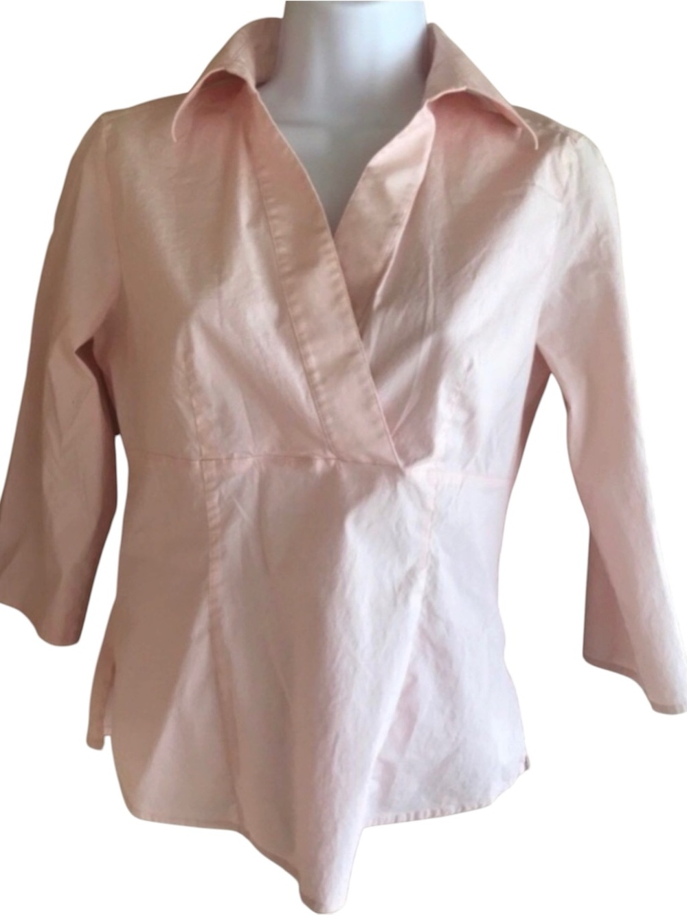 Ann Taylor Pink Wrap Front Collared Blouse 3/4 Sleeve Cotton Blend Size 2